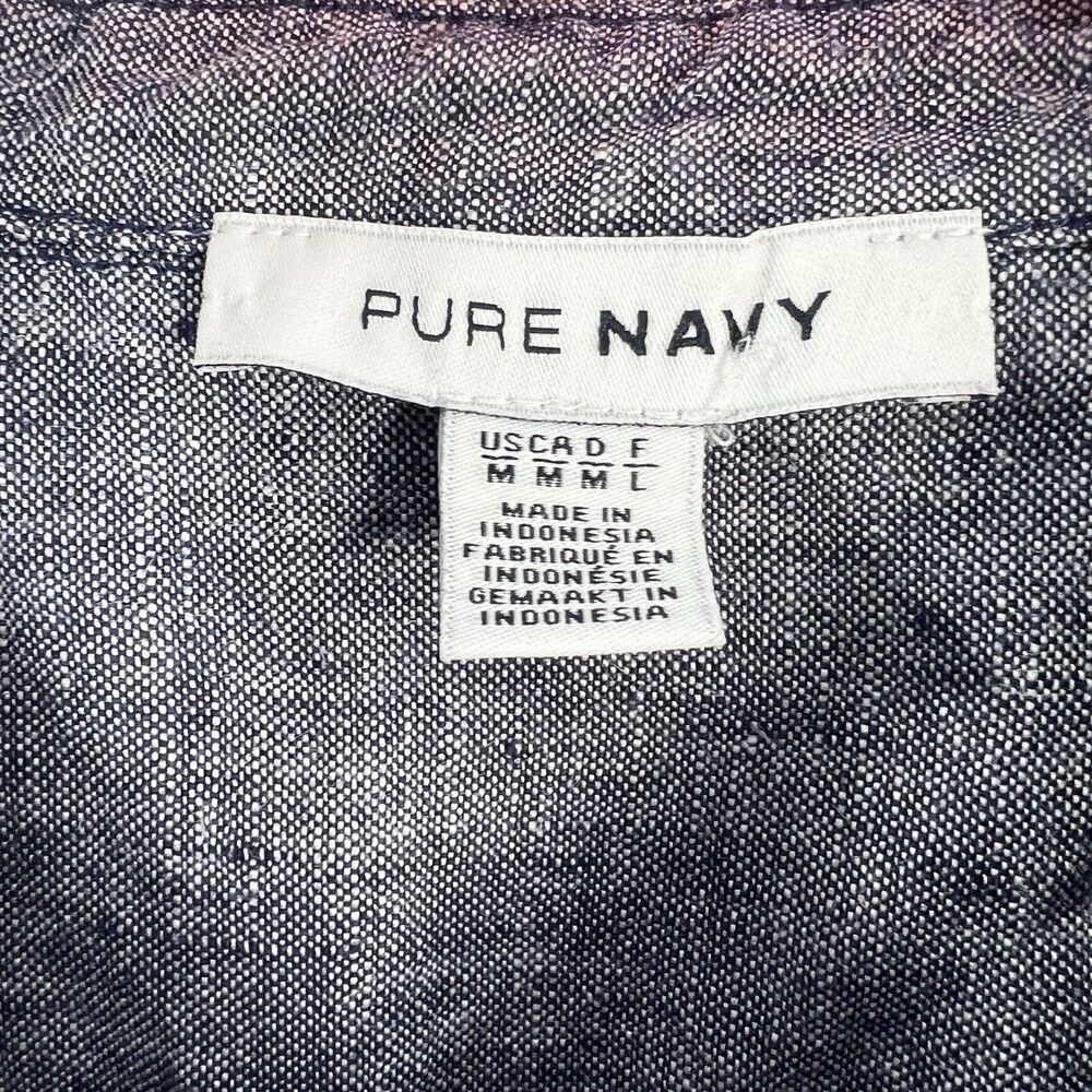 Pure Navy Blue Shirt Dress Collared Sleeveless Button Knee Length 100% Linen M - Picture 6 of 12